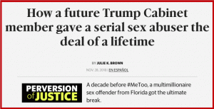 Screen shot of Miami Herald's Perversion of Justice story "How a future Trump Cabinet member gave a serial sex abuser the deal of a lifetime."